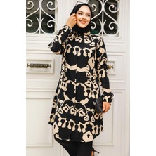 Neva Style Desenli Siyah Tesettür Tunik 11685S