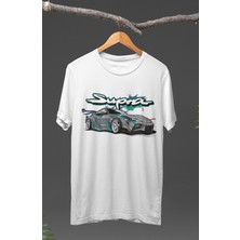 Fuddy Moda  Renkli Toyota Supra Baskılı T-Shirt, Araba Yarış Temalı Baskılı Tişört
