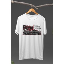 Fuddy Moda  Stang Gang Ford Mustang Baskılı T-Shirt, Araba Yarış Temalı Baskılı Tişört