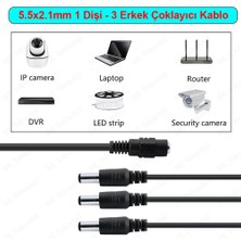 BK Teknoloji Dc Güç 5.5x2.1mm 1 Dişi-3 Erkek Jack Kablo Çoklayıcı