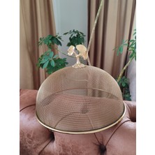 Ebruli Emaye 30cm Lux Gold Çelik Örgü Tel Fanus Büyük Boy Yaprak Figürlü Sunum Kapağı