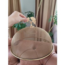Ebruli Emaye 30cm Lux Gold Çelik Örgü Tel Fanus Büyük Boy Yaprak Figürlü Sunum Kapağı