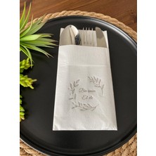 Kidspartim Gümüş Yaldızlı Beyaz Bir Ömür El Ele Cepli Peçete 12 Adet 40X40