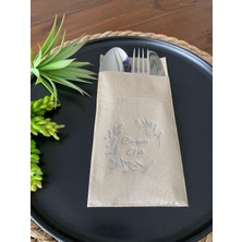 Kidspartim Gümüş Yaldızlı Kraft Bir Ömür El Ele Cepli Peçete 12 Adet 40X40