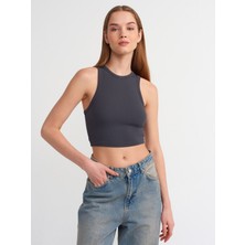Dilvin 20820 Dikiş Efektli Crop Top-Antrasit