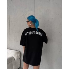 Stock Mount Unisex Bisiklet Yaka Baskılı Oversize T-Shirt - Siyah