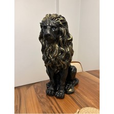 Libre Design Dekoratif 53 cm  Altın Yeleli Siyah Aslan Heykeli Biblo Bahçe Dekorasyonu