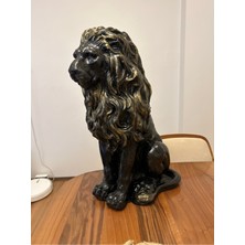 Libre Design Dekoratif 53 cm  Altın Yeleli Siyah Aslan Heykeli Biblo Bahçe Dekorasyonu
