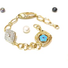 Altın Ofisi Çiçek Göz  Taşlı Bileklik Künye 14 Ayar Altın HD VİDEOLU