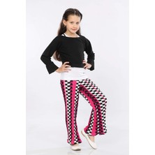 Mornio Kız Çocuk 3'lü Takım Fırfırlı Kol Sweatshirt,t-Shirt ve Geniş Paça Pantolon MRN2425