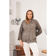 Rmg Kapşonlu Büyük Beden Füme Yıkamalı Gömlek1