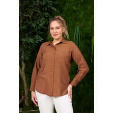 Rmg Cep Detaylı Büyük Beden Kahve Fitilli Gömlek