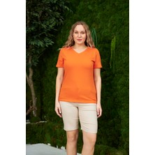 Rmg V Yaka Büyük Beden Oranj Tişört	