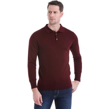 Hatemoğlu Bordo Regular Fit Düz Polo Yaka Triko Kazak