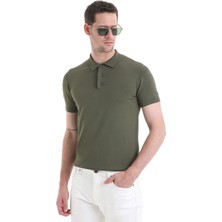 Saykı Haki Regular Fit Düz Rayon Polo Yaka Tişört