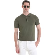 Saykı Haki Regular Fit Düz Rayon Polo Yaka Tişört