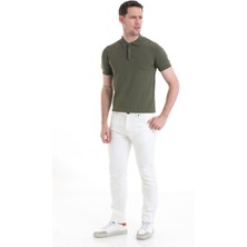 Saykı Haki Regular Fit Düz Rayon Polo Yaka Tişört