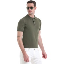 Saykı Haki Regular Fit Düz Rayon Polo Yaka Tişört