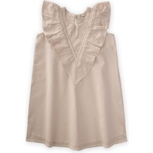 Cigit Etek Ucu Ve Arkası Dantelli Elbise 2-7 Yaş Ekru