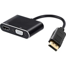 Coverzone Çoklayıcı Adaptör 2 In 1 Dp To VGA HDMI Kasa Bilgisayar Uyumlu Çevirici Adaptör Çok Portlu Çoklayıcı 2in1 Displayport To VGA HDMI ZR723