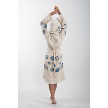 Reina Teks Peştemal Bornoz Pamuklu Nazar Boncuk Göz Sarı-Mavi 1 Adet Unisex Beachwear Kimono Kaftan