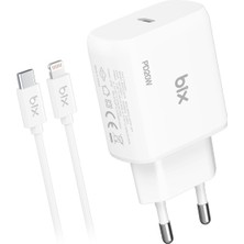 Bix BX-CL20TA iPhone 12 / 13 / 14 Serisi ile Uyumlu 20W Hızlı Seyahat Şarj Cihazı & Lightning Kablo