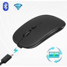 Hymark Sessiz Tıklama Şarjlı Çift Modlu Bluetooth Kablosuz 2.4ghz Siyah Mouse