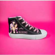 Amazoon Desing Blackpink Baskılı Old Taç Siyah Keten Çocuk Spor Ayakkabı Sneaker Okul Ayakkabısı