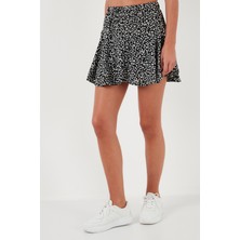 Lela Desenli Beli Lastikli Mini Şort Etek Bayan Şort Etek 5865118