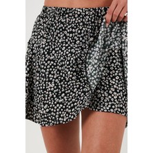 Lela Desenli Beli Lastikli Mini Şort Etek Bayan Şort Etek 5865118