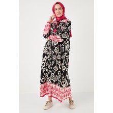 Lela Desenli Regular Fit Bağlamalı V Yaka Maxi Elbise Kadın Elbise 611EL510
