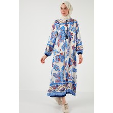Lela Desenli Regular Fit Bağlamalı V Yaka Maxi Elbise Kadın Elbise 611EL510