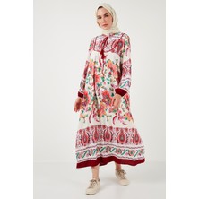 Lela Desenli Regular Fit Bağlamalı V Yaka Maxi Elbise Kadın Elbise 611EL510