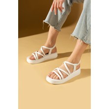 Pembe Potin Yumuşak Bantlı Yüksek Taban Kadın Sandalet 72-704-24