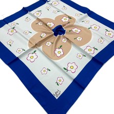 Levidor Saks Mavi Desenli Tivil Ipek Eşarp 070140