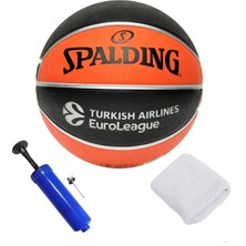 Spalding TF-150 Euroleague Kauçuk Antrenman Basketbol No 5 Outdoor Maç Topu 510 gr + Pompa + Havlu Bileklik