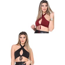 Bluence Esnek Rahat Boyundan Bağlamalı 2 Adet Crop Top
