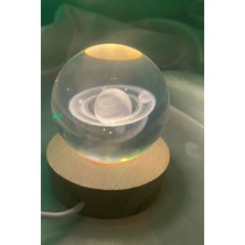 Rahan 3D LED Işık Cam Küre Tek Renk Kristal Küre Fante Zi Dekoru Gece Lambası Günışığı Ahşap Galaksi 6 cm