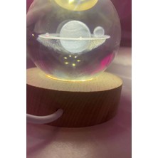 Rahan 3D LED Işık Cam Küre Tek Renk Kristal Küre Fante Zi Dekoru Gece Lambası Günışığı Ahşap Galaksi 6 cm