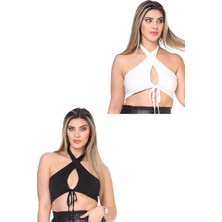 Bluence Esnek Rahat Boyundan Bağlamalı 2 Adet Crop Top