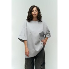Yakamel Kadın Oversize Penye Kısa Kollu T-Shirt