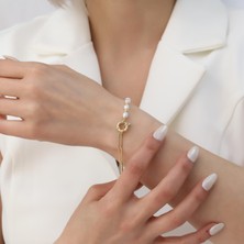 Nox Jewelry 925 Ayar Gümüş Barock Cream Tatlısu Incisi Bileklik-5mm