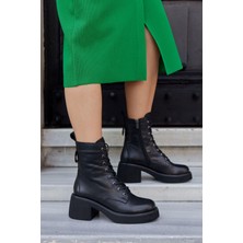 Katya Siyah Hakiki Deri Topuklu Kadın Bot