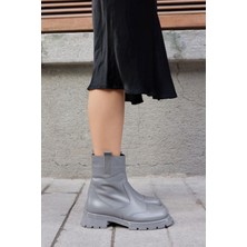 Alba Gri Hakiki Deri Kadın Bot