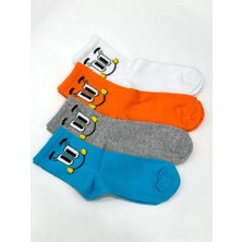 Dzc Kuzenler Avm 4 Çift Sevimli Çok Renkli  Desenli Kadın Kolej Emojili Beyaz Çorap