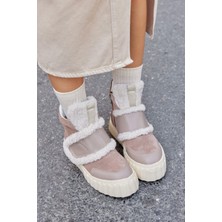 Oslo Bej Süet Hakiki Deri Kürklü Kadın Spor Bot