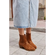 Novella Taba Süet Hakiki Deri Kısa Topuklu Kadın Bot