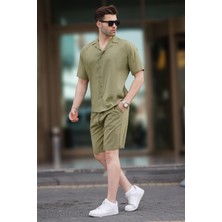 Madmext Haki Erkek Gömlek Şort Takımı 5956