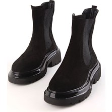 Dark Siyah Hakiki Süet Kalın Tabanlı Kadın Bot