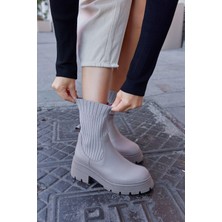 Cosmos Vizon Hakiki Deri Triko Topuklu  Bot